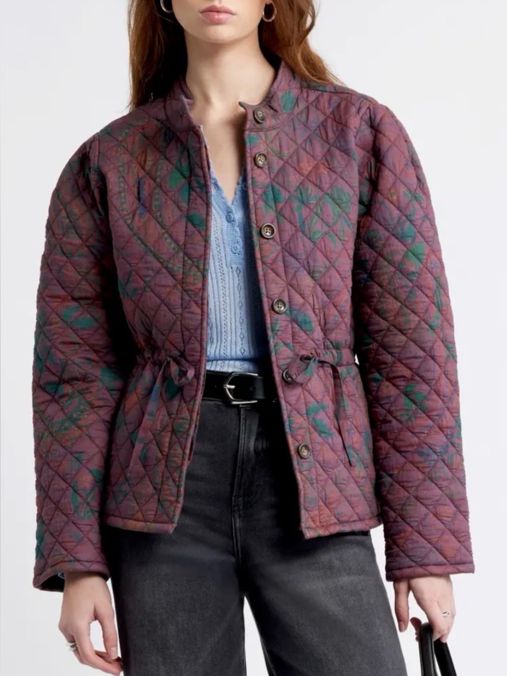 238 NWT Treasure & Bond Quilted Floral Print Women's Jacket in Plum